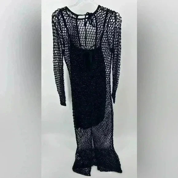 NWT $550 FRAME Black Beaded Knit Crochet Midi Slip Dress Size XS -  www.joarbit.com